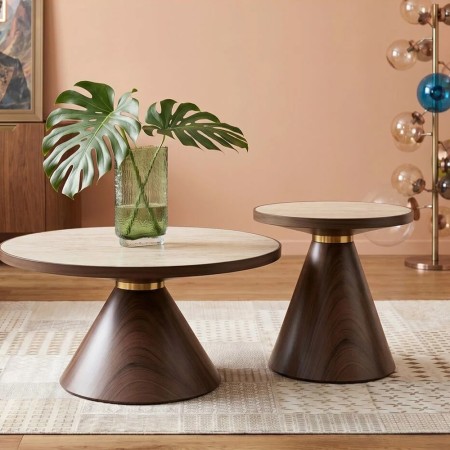 Masuta laterala Cono, metal, MDF, maro/bej, D.50 cm, 71333