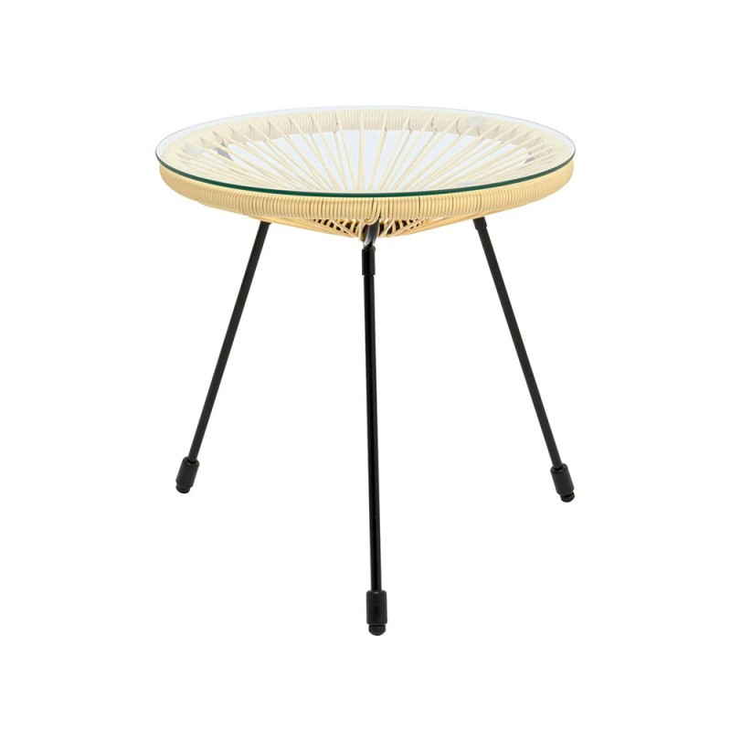 Masuta laterala Acapulco, metal, polietilena, sticla, galbena, D.50 cm, 71334