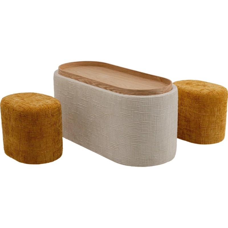 Bancheta cu depozitare Acapella, MDF, spuma, poliester, crem/maro, 3 piese, L.96 cm, 71783