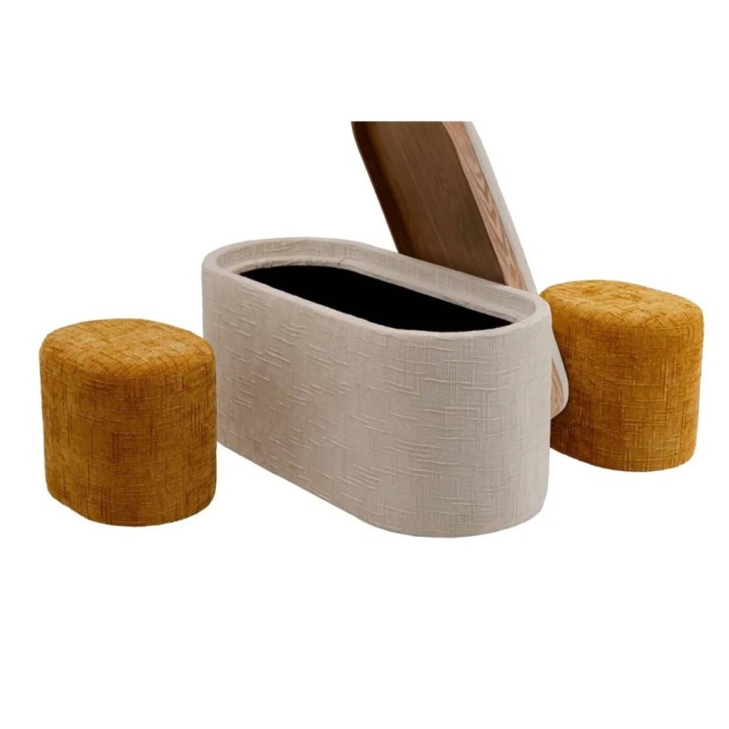 Bancheta cu depozitare Acapella, MDF, spuma, poliester, crem/maro, 3 piese, L.96 cm, 71783