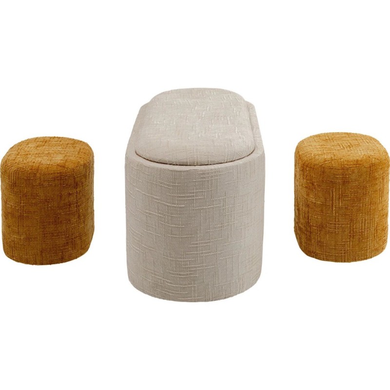 Bancheta cu depozitare Acapella, MDF, spuma, poliester, crem/maro, 3 piese, L.96 cm, 71783