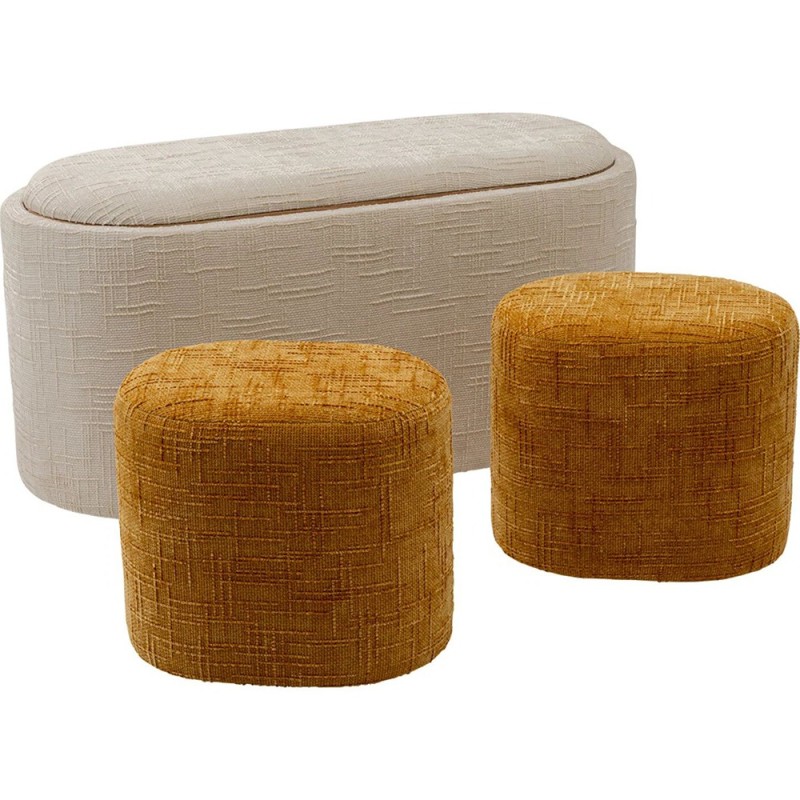 Bancheta cu depozitare Acapella, MDF, spuma, poliester, crem/maro, 3 piese, L.96 cm, 71783
