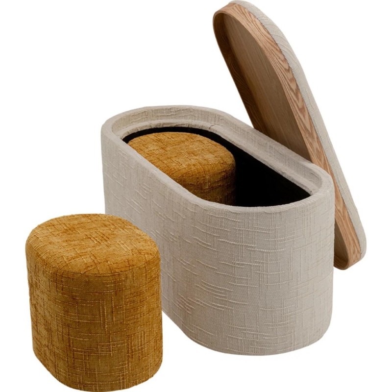 Bancheta cu depozitare Acapella, MDF, spuma, poliester, crem/maro, 3 piese, L.96 cm, 71783