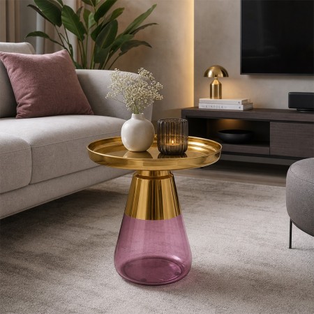 Masuta laterala Bottiglia, metal, sticla, auriu/violet, D.50 cm, 71853