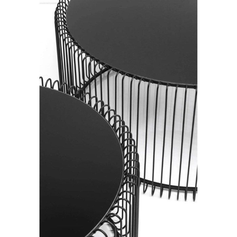 Set 2 masute de cafea Wire, metal, sticla, negru, D.69 cm, 79577