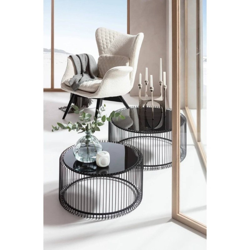 Set 2 masute de cafea Wire, metal, sticla, negru, D.69 cm, 79577