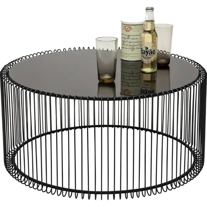 Set 2 masute de cafea Wire, metal, sticla, negru, D.69 cm, 79577