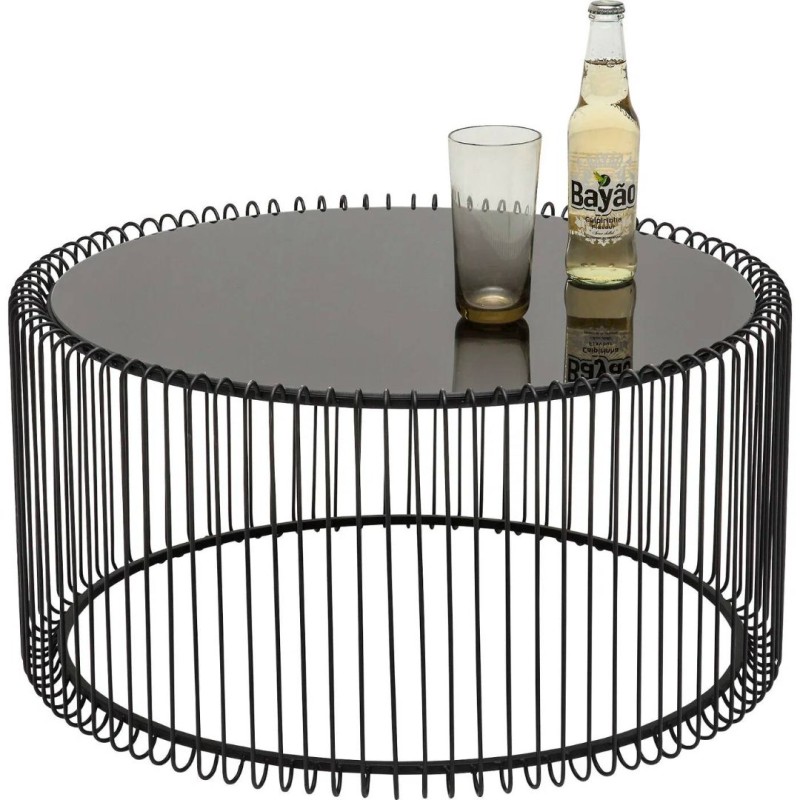 Set 2 masute de cafea Wire, metal, sticla, negru, D.69 cm, 79577