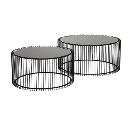 Set 2 masute de cafea Wire, metal, sticla, negru, D.69 cm, 79577