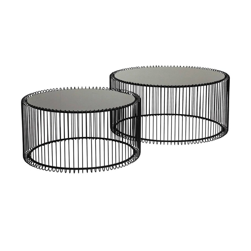 Set 2 masute de cafea Wire, metal, sticla, negru, D.69 cm, 79577
