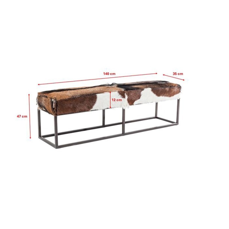 Bancheta Country Life, metal, piele naturala, multicolor, L.140 cm, 80204
