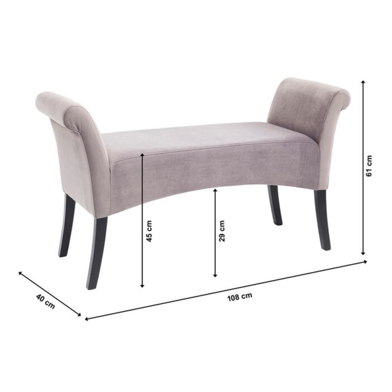 Bancheta Motley, lemn, catifea, gri, L.108 cm, 83296