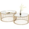 Set 2 masute de cafea Wire, metal, sticla, auriu, D.69 cm, 83456