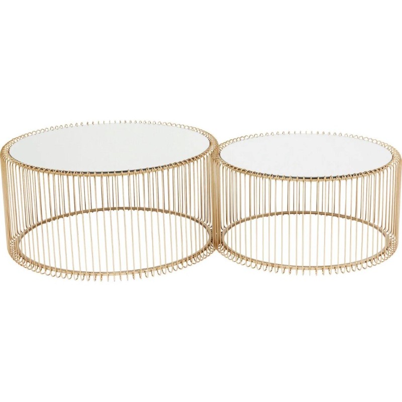 Set 2 masute de cafea Wire, metal, sticla, auriu, D.69 cm, 83456