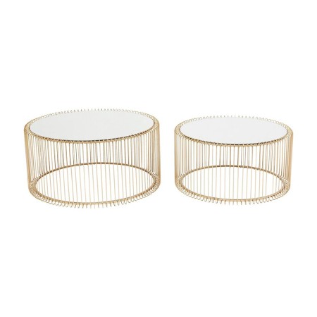 Set 2 masute de cafea Wire, metal, sticla, auriu, D.69 cm, 83456