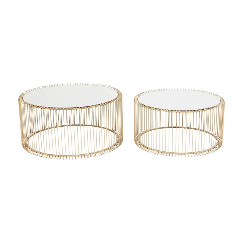 Set 2 masute de cafea Wire, metal, sticla, auriu, D.69 cm, 83456
