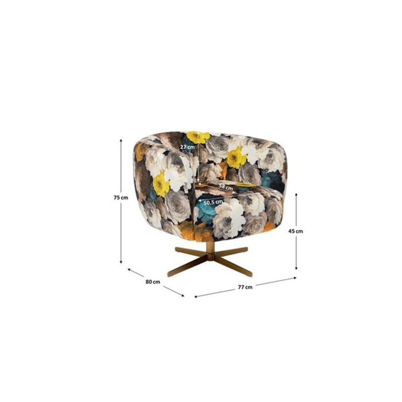 Fotoliu rotativ Peony Flower, metal, poliester, multicolor, H.70 cm, 84685