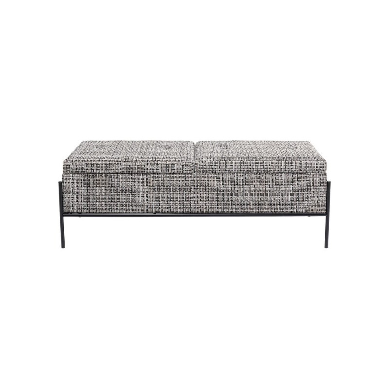 Bancheta cu depozitare Buttons, metal, poliester, alb/negru, L.120 cm, 85051