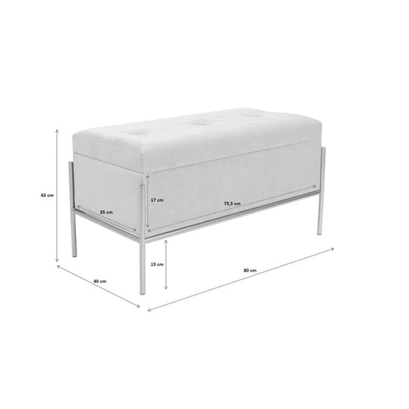 Bancheta cu depozitare Buttons, metal, poliester, alb/negru, L.80 cm, 85300