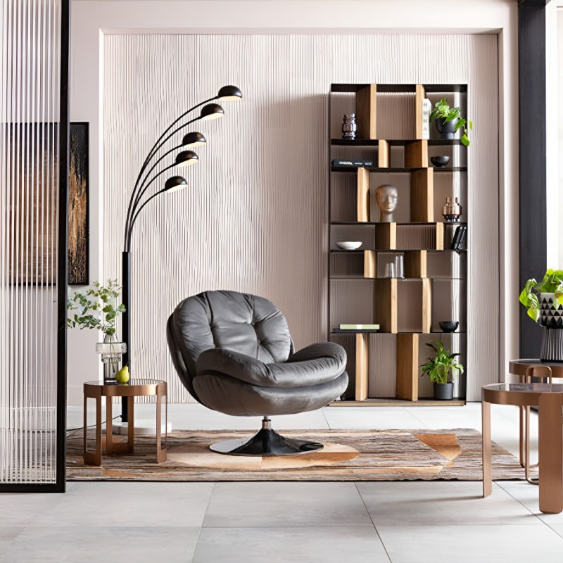 Fotoliu rotativ Cosy, metal, poliester, gri, H.84 cm, 85527