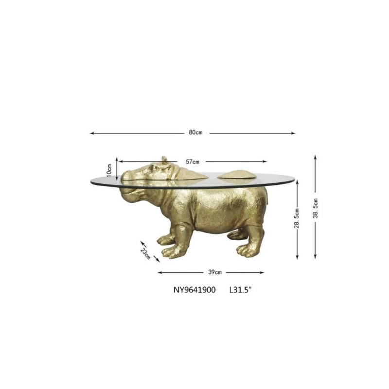 Masuta de cafea Hippo, polirasina, sticla securizata, auriu/transparent, L.80 cm, 86187