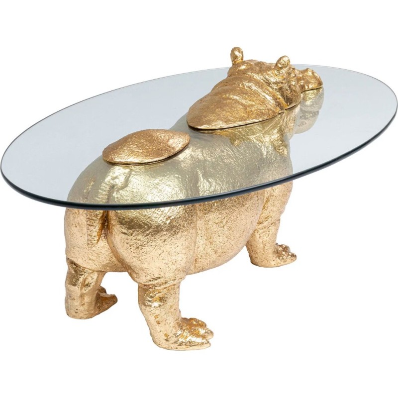 Masuta de cafea Hippo, polirasina, sticla securizata, auriu/transparent, L.80 cm, 86187