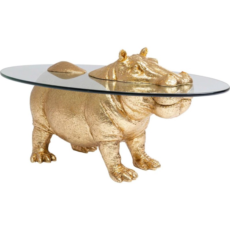 Masuta de cafea Hippo, polirasina, sticla securizata, auriu/transparent, L.80 cm, 86187
