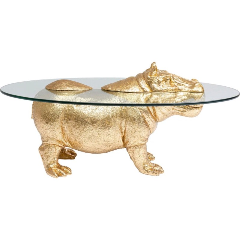 Masuta de cafea Hippo, polirasina, sticla securizata, auriu/transparent, L.80 cm, 86187