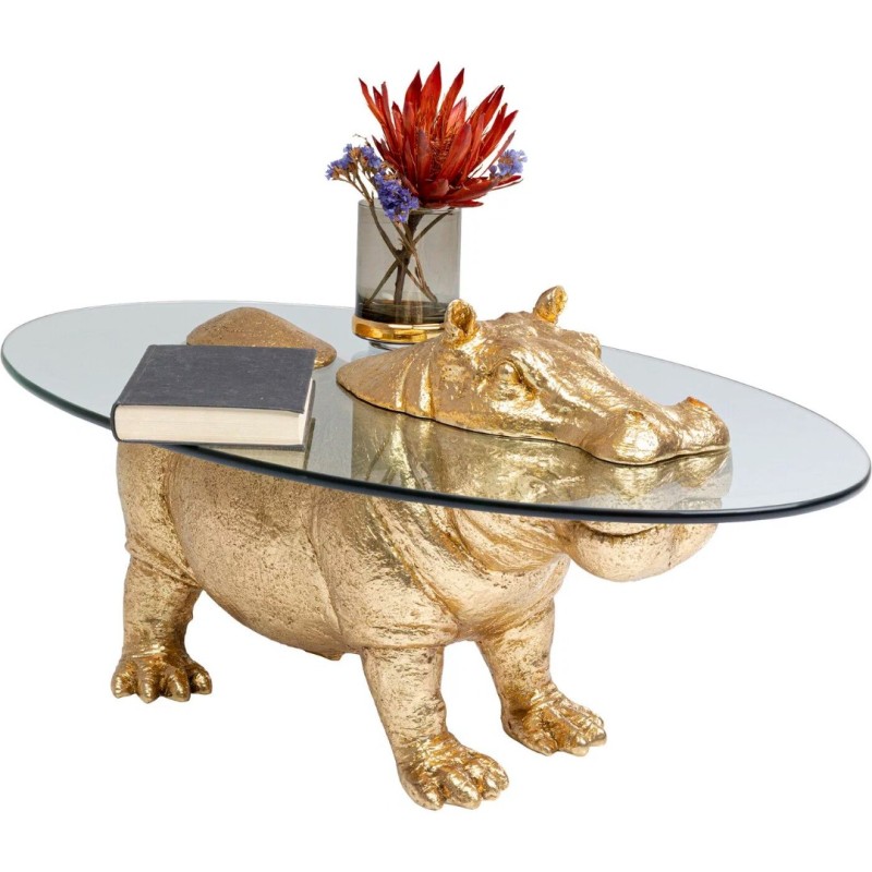 Masuta de cafea Hippo, polirasina, sticla securizata, auriu/transparent, L.80 cm, 86187
