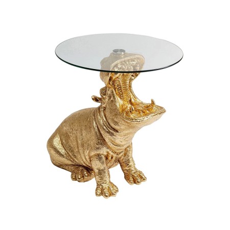Masuta laterala Hippo, polirasina, sticla securizata, auriu/transparent, D.48 cm, 86710