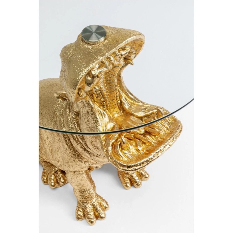 Masuta laterala Hippo, polirasina, sticla securizata, auriu/transparent, D.48 cm, 86710