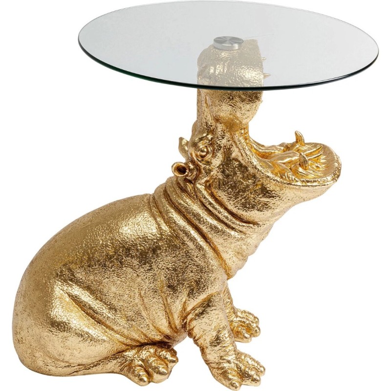 Masuta laterala Hippo, polirasina, sticla securizata, auriu/transparent, D.48 cm, 86710