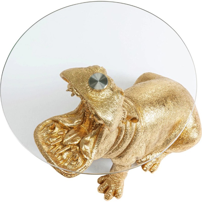 Masuta laterala Hippo, polirasina, sticla securizata, auriu/transparent, D.48 cm, 86710
