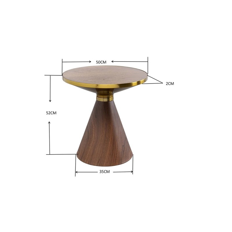 Masuta de cafea Cono, metal, MDF, maro/auriu, D.50 cm, 87811
