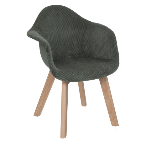 Scaun pentru copii cu cotiere Lena, lemn, catifea, verde kaki, H.56 cm, 174313A